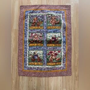 Vintage Handmade Quilt Floral Bear Wall Hanging Decor